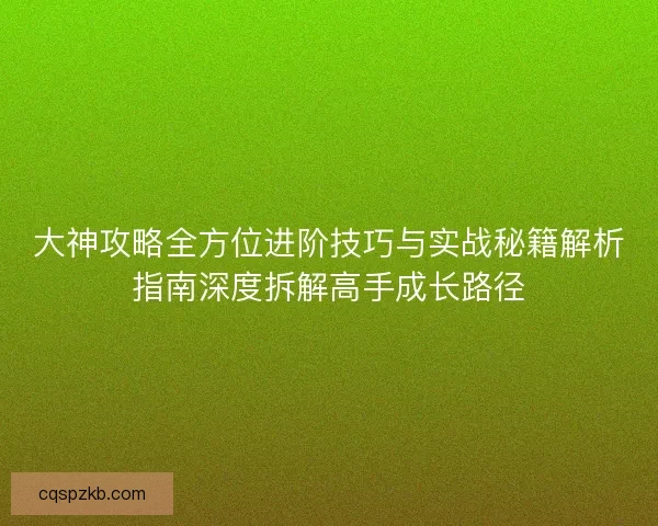 大神攻略全方位进阶技巧与实战秘籍解析指南深度拆解高手成长路径