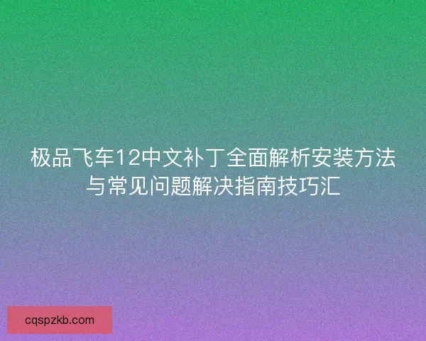 极品飞车12中文补丁全面解析安装方法与常见问题解决指南技巧汇